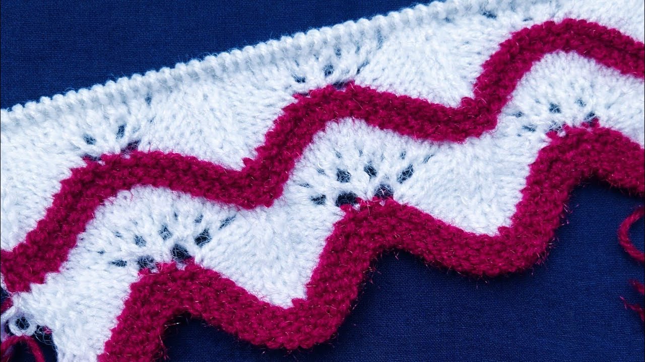  New Trending Scallop Wave Border Knitting Design 2026 | Easy Two Color Lace Edge Pattern 