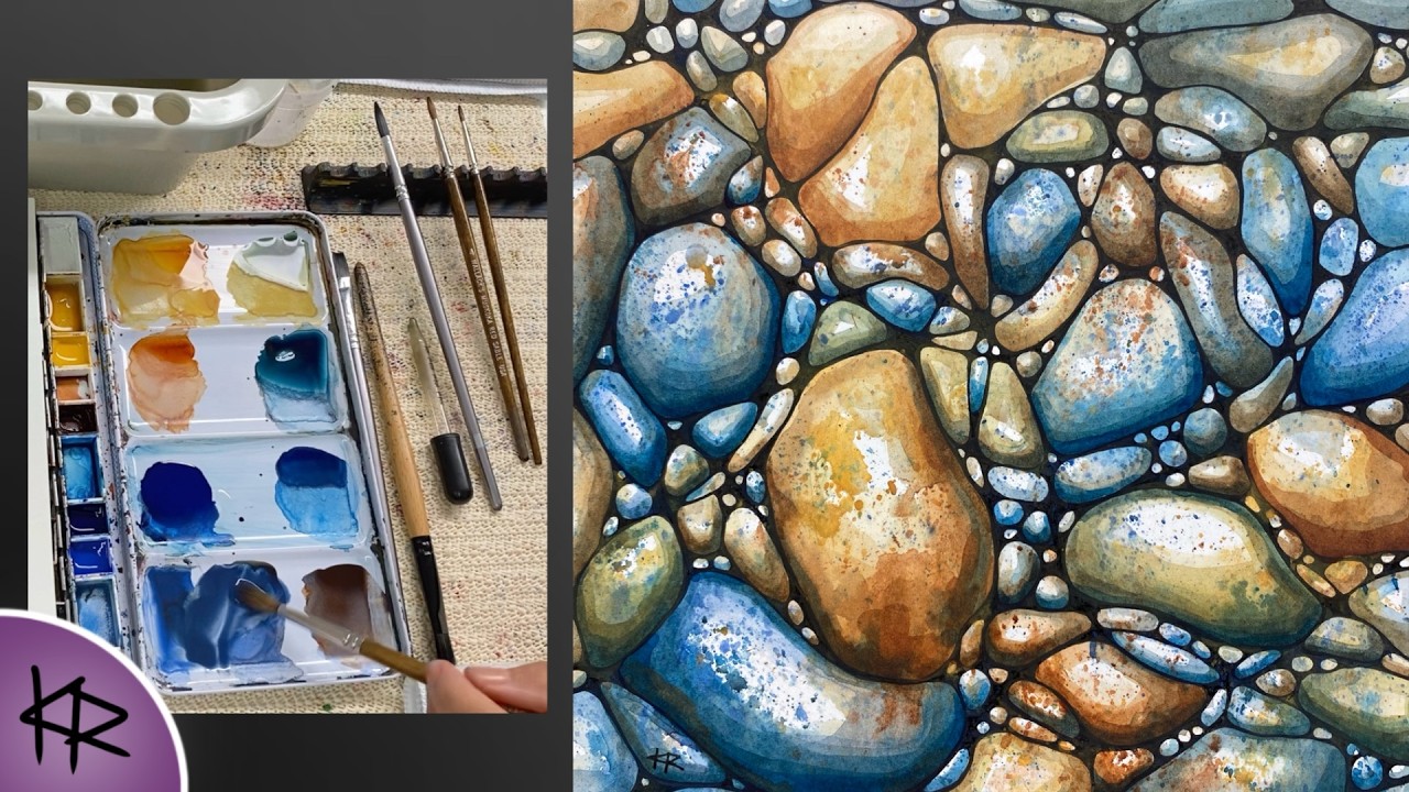 rocks WATERCOLOR  & NEUROGRAPHIC INK lines - Easier than it looks! palette setup & brush prep - 209