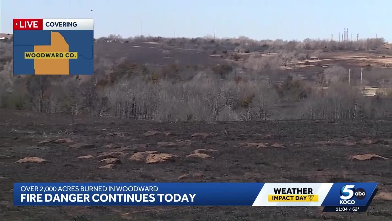 Scorched earth remains after wildfire breaks out in Woodward, Oklahoma