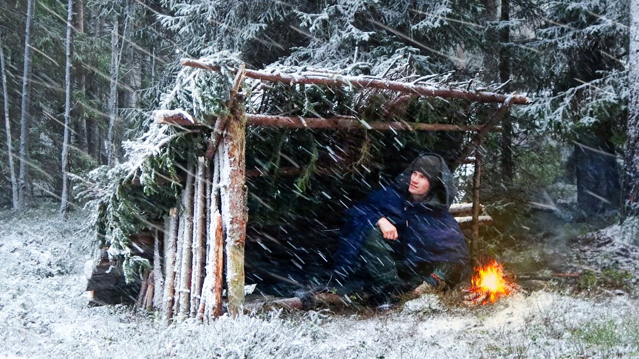 Строим убежище в Лааву, чтобы пережить сильный снегопад! Зимний кемпинг