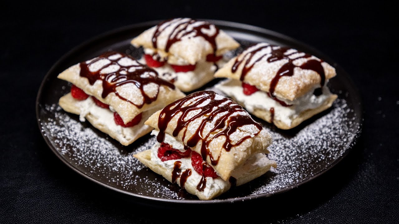 Raspberry Mille-Feuille Bites | Creamy Puff Pastry Dessert