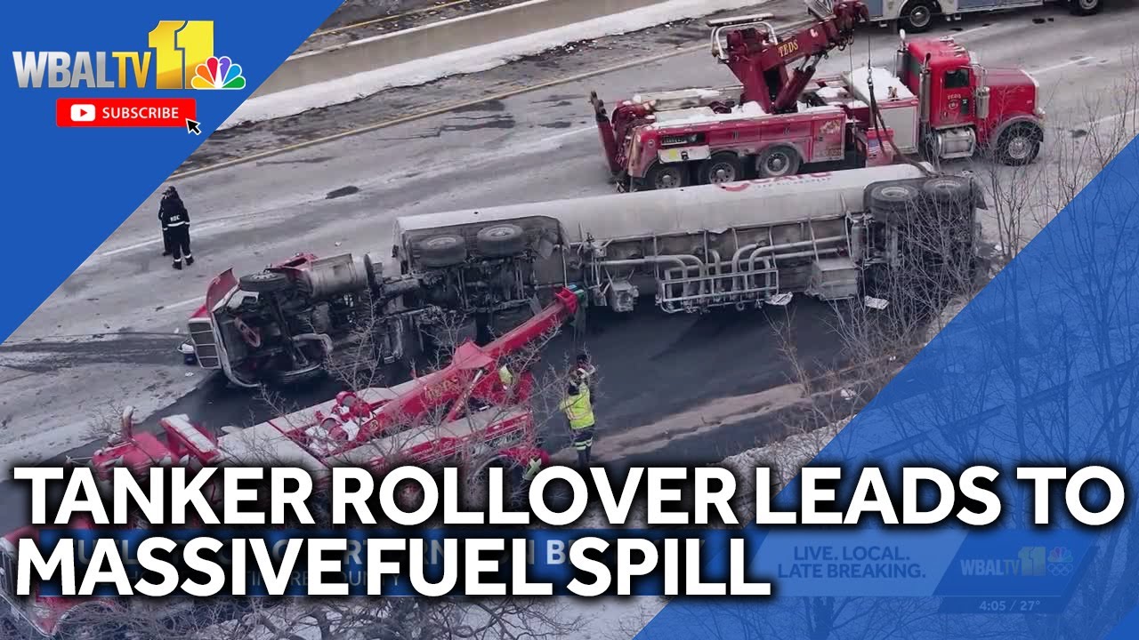 Tanker rollover crash causes massive fuel spill