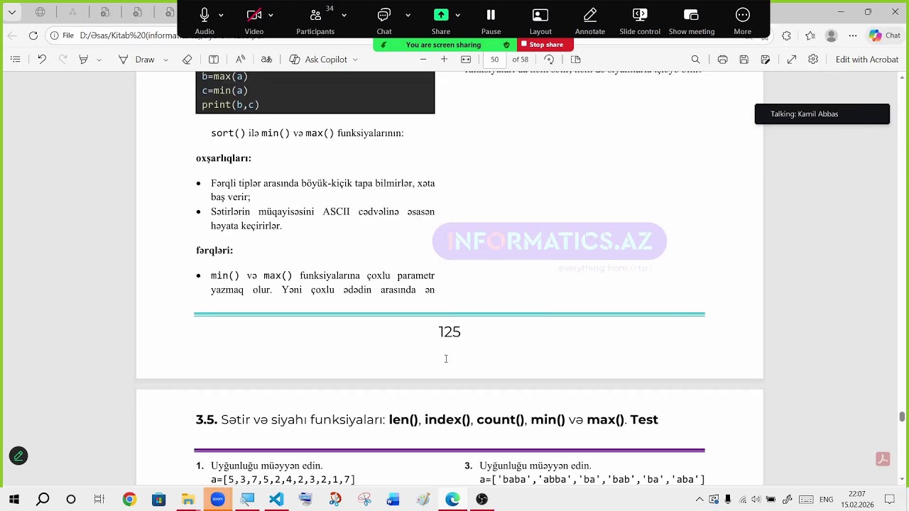İnformatika dərsləri. Proqramlaşdırma. Python. Dərs 6. Siyahı funksiyaları (prosedurları)