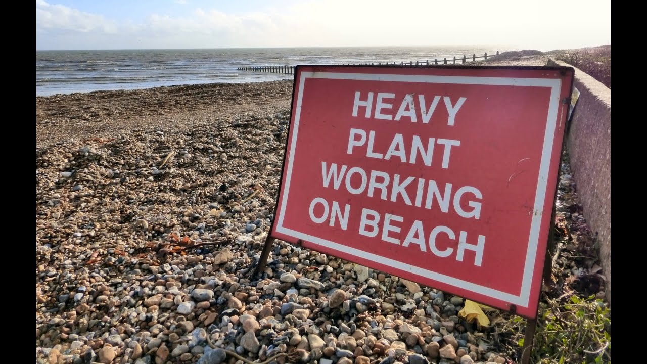Sea Defence Work in West Sussex UK with  heavy plant