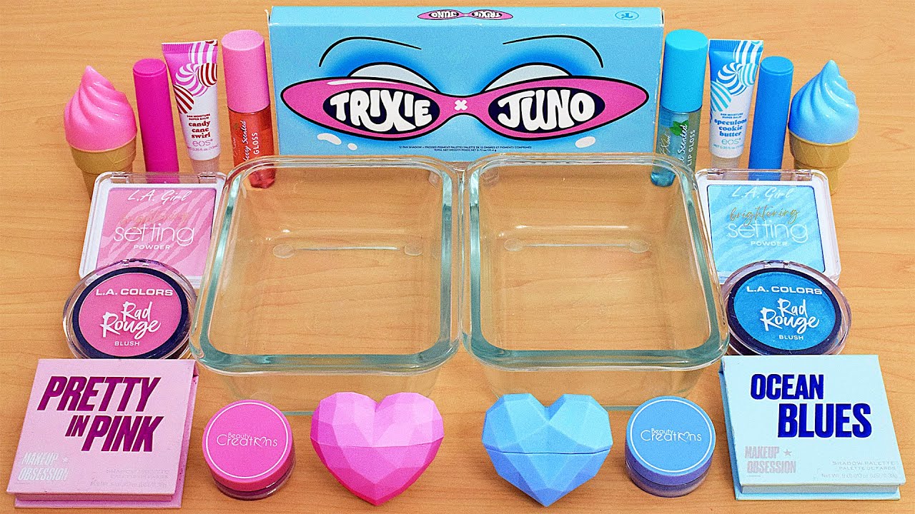 Pink vs Blue - Mixing Makeup Eyeshadow Into Slime ASMR