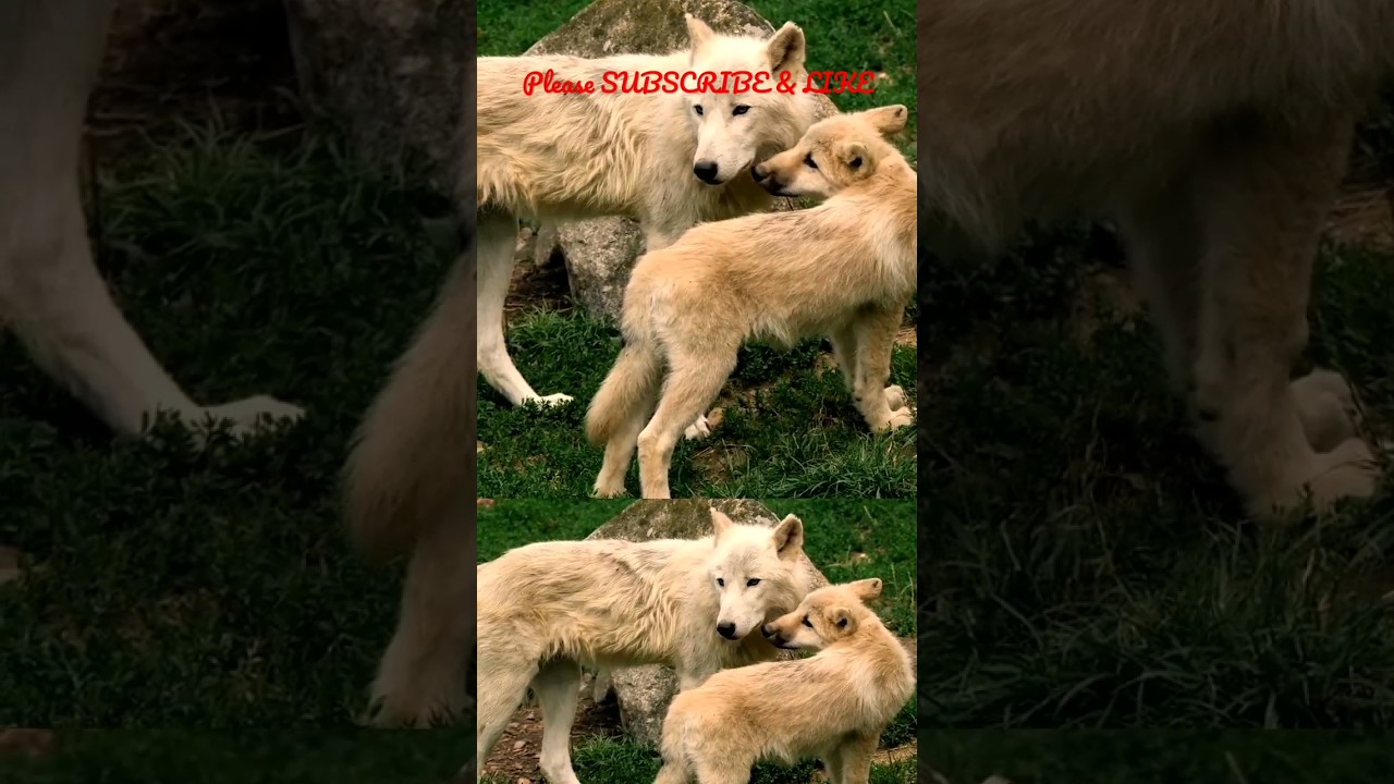 White Mother Wolf Dog  Protecting Her Cub☺️A Mother Will Always Guard Her Cub😊