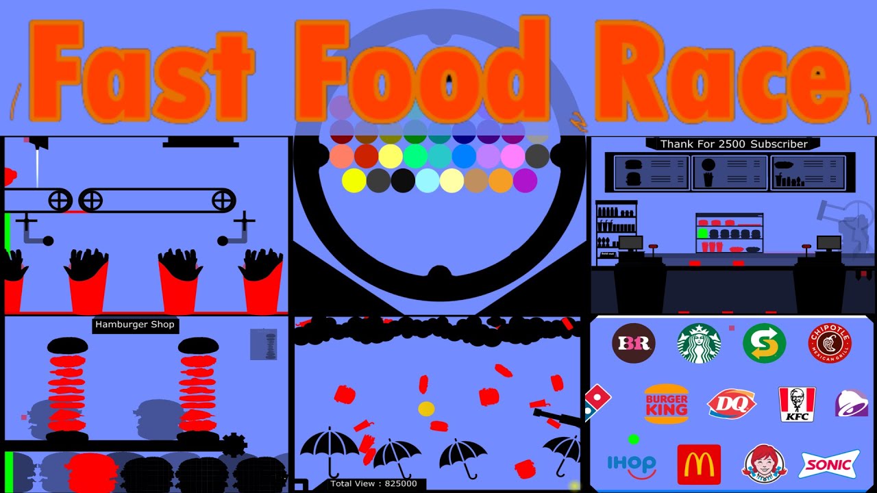 35 Marble Race EP. 30 : Fast Food Race (in Algodoo) | RED HUY