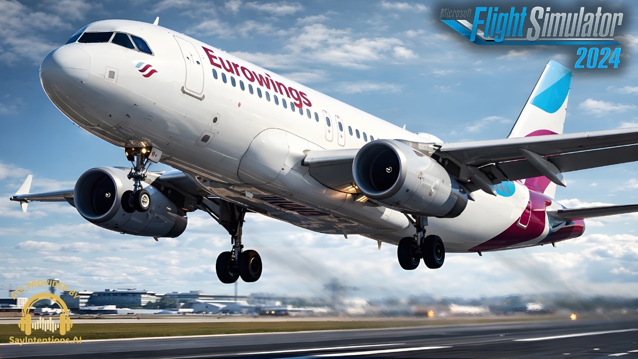 Мощный взлет самолета Eurowings A320 из аэропорта Кёльн-Бонн.