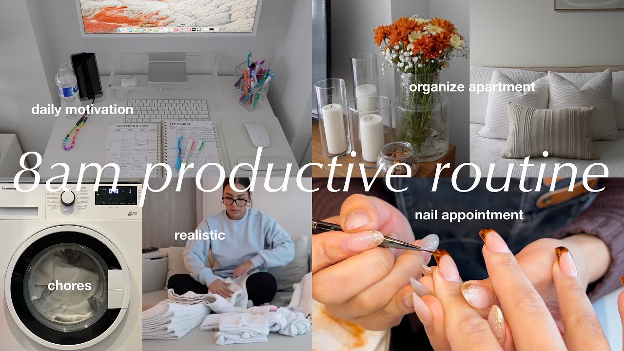 8AM productive routine 🌱 house chores + morning motivation, realistic day in life, self care habits