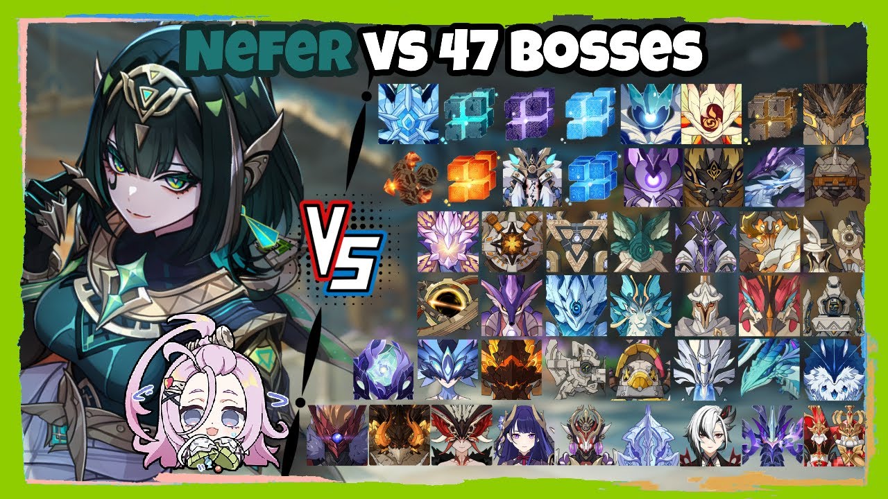 C0R1 Nefer vs 47 Bosses (WL 9) Without Food Buff | Genshin Impact