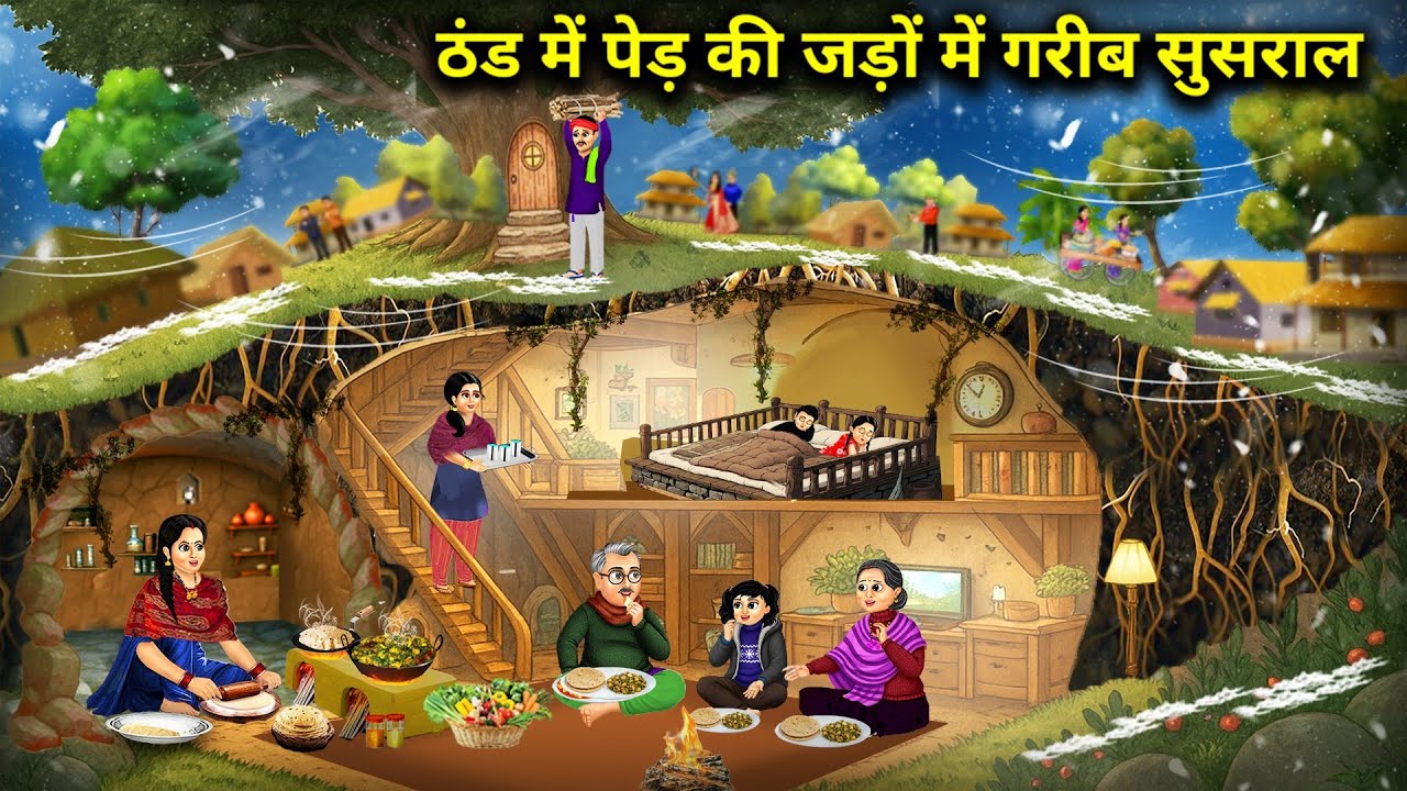 ठंड में पेड़ की जड़ों में गरीब ससुराल || Poor in-laws in the roots of a tree in the cold || Cartoon