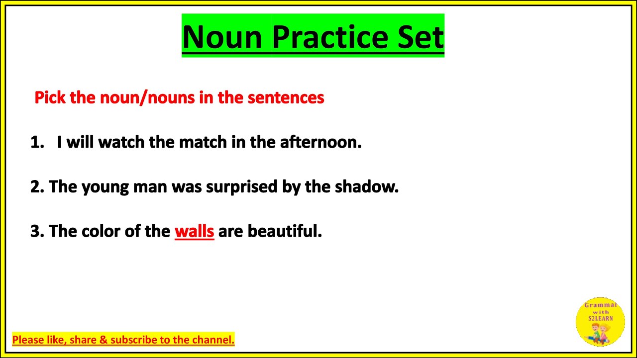Noun Practice Set| Noun Practice Questions| Nouns in English Grammar| S2LEARN
