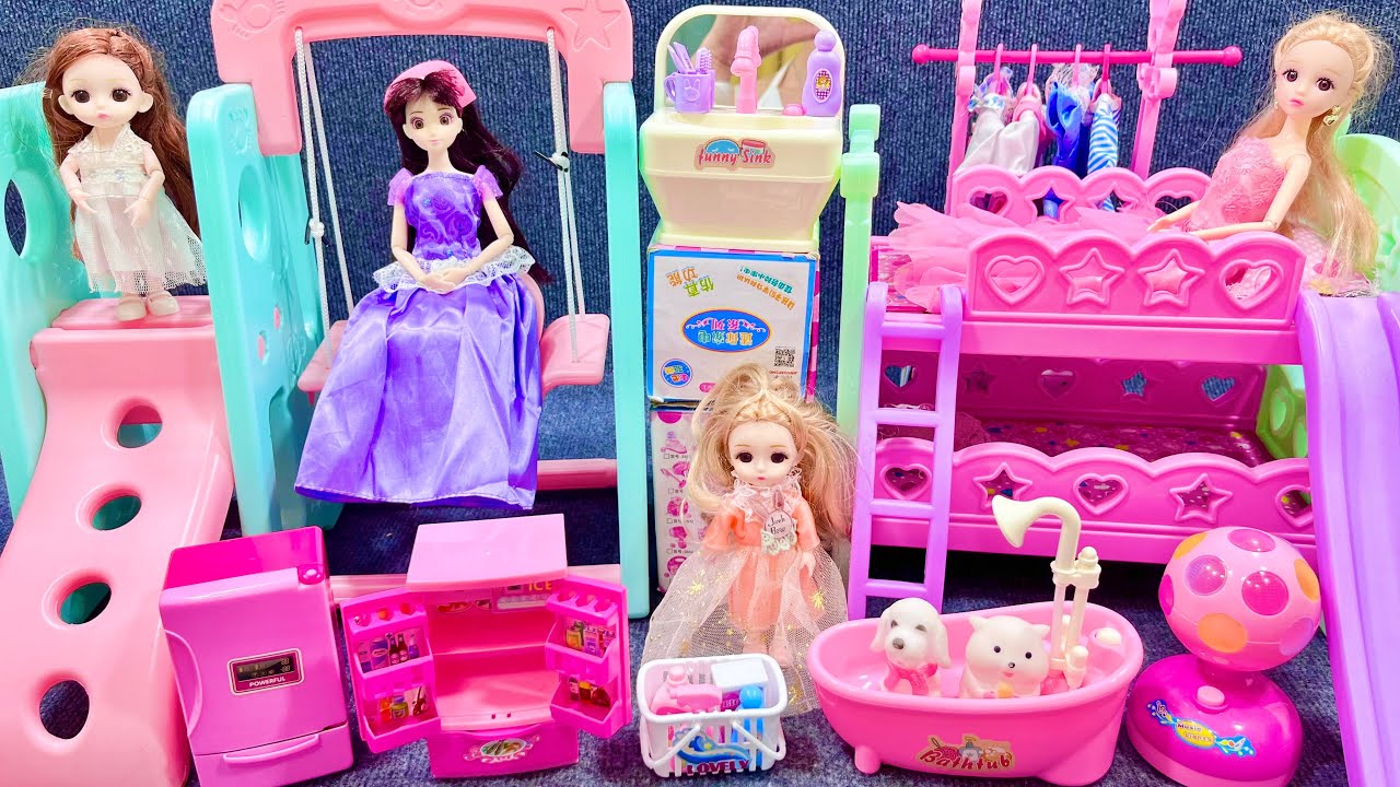 9 Minutes Satisfying with Unboxing Barbie Princess Slide,Pink Rock Bed Play Set Review Toys | ASMR