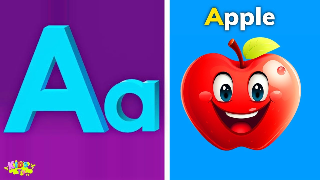 Песенка про фонетику ABC - обучающие видеопесни для малышей, буква А — яблоко, детские стишки, пе...