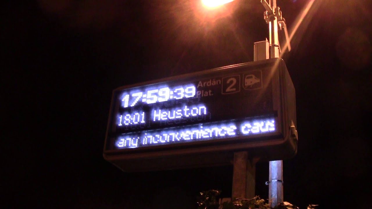 Newbridge HD-Irish Rail LED P.A. Information screen displaying delayments