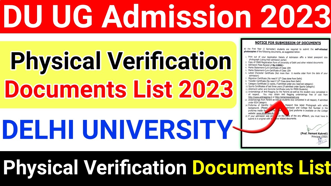 DU Physical Verification Documents List 2023 | Delhi University Physical Verification Documents List