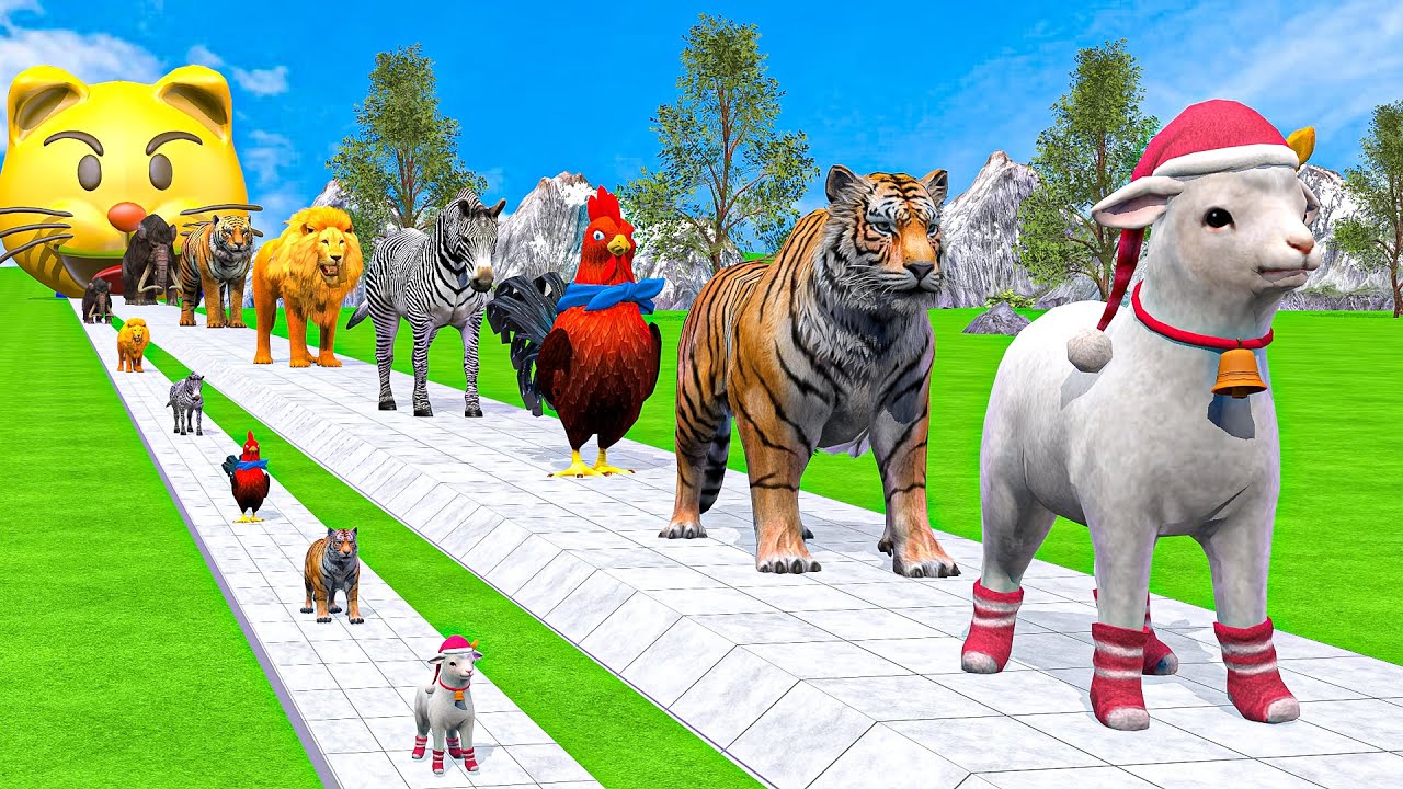 Long Slide Game With Cow Elephant Gorilla Hippopotamus Tiger - 3d Animal Game - Funny 3d Animals