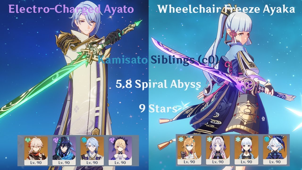 5.8 Spiral Abyss - Kamisato Siblings 9 Stars Completion! Electro-Charged Ayato & Wheelchair Ayaka