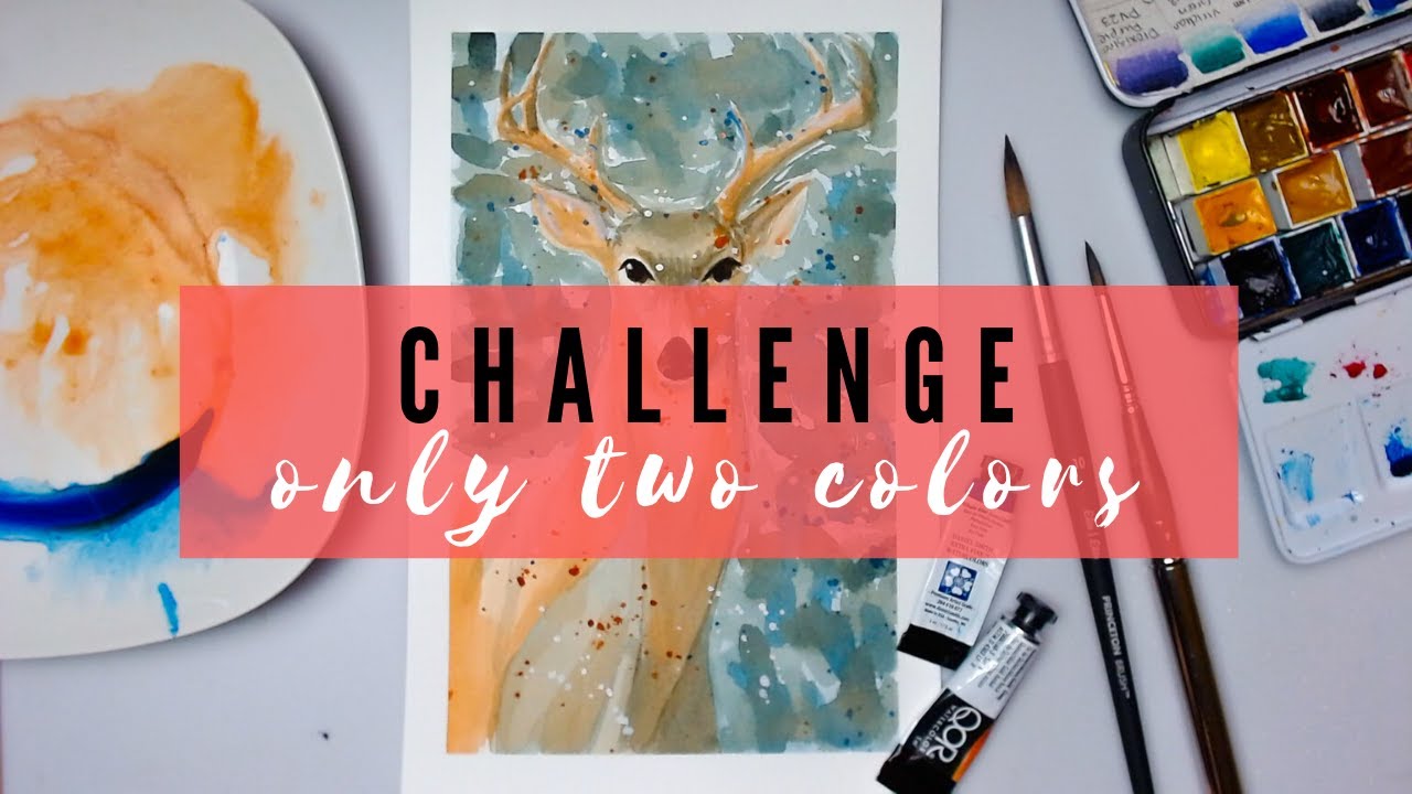 WATERCOLOR CHALLENGE: Painting using only 2 colors | Deer Painting Time Lapse