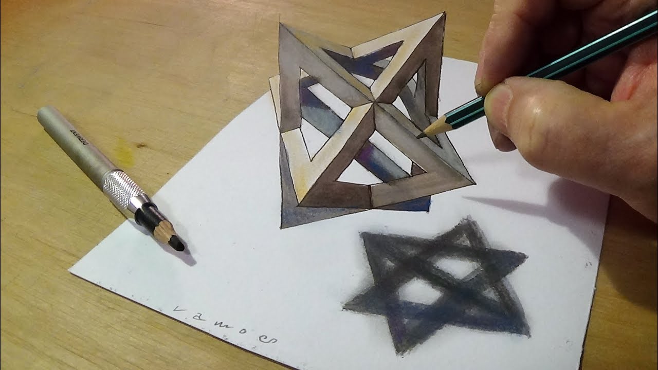 Drawing Floating STAR - How to Draw 3D STAR - Trick Art by Vamos