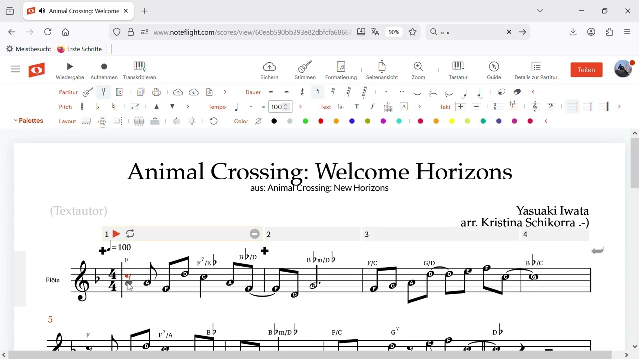 Yasuaki's «Animal Crossing   Welcome Horizons» T100  Flöte m. Notenbezeichnung   2026 01 06 15 20 19