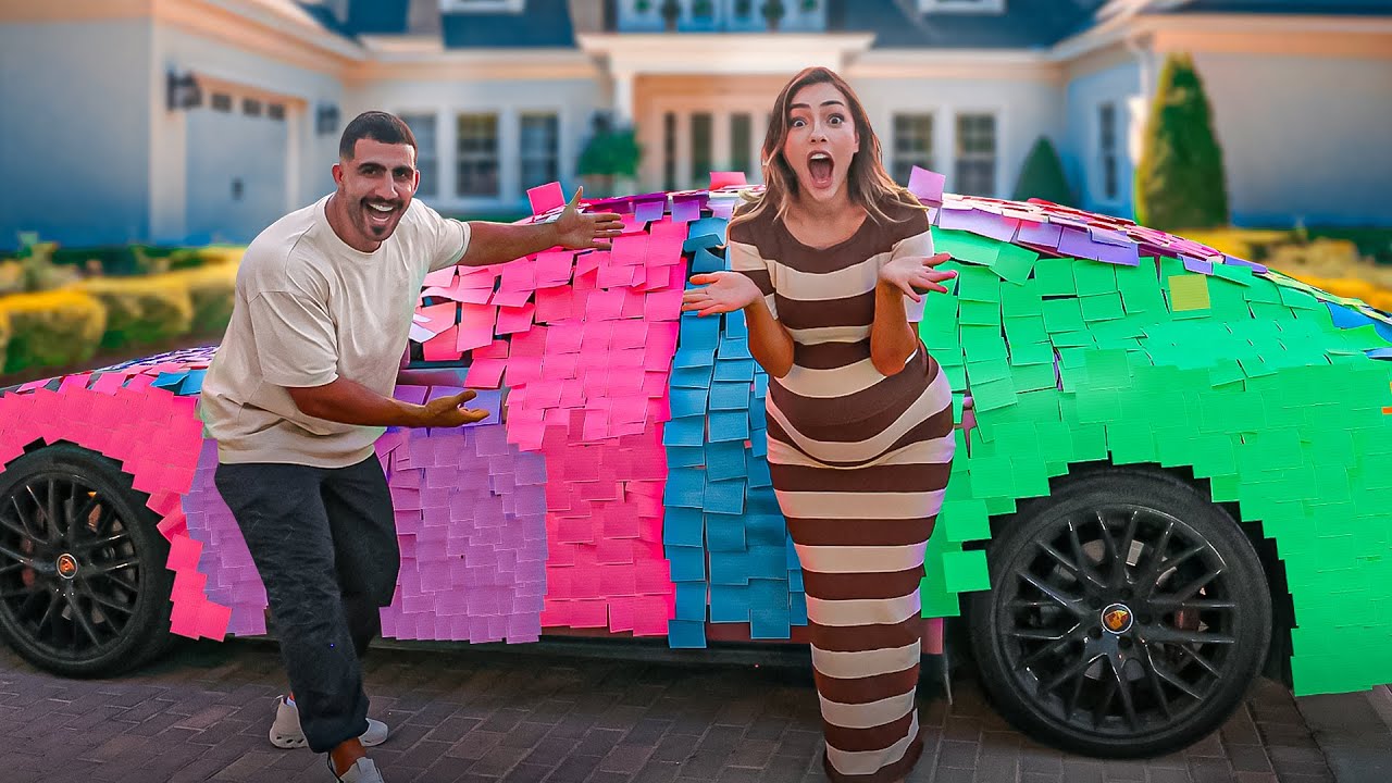 STICKY NOTES PRANK ON MY WIFE'S EXPENSIVE CAR
