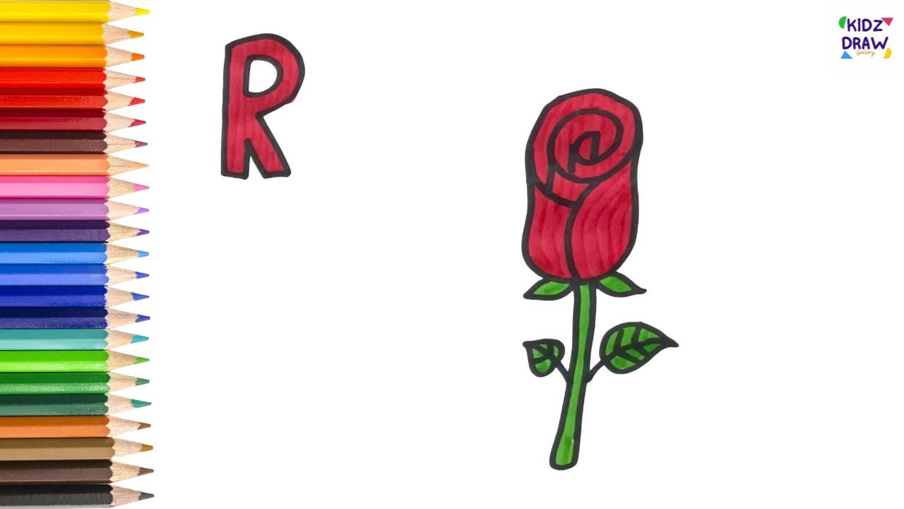 R for Rose Drawing for Kids | Easy Step by Step Rose Drawing and Coloring