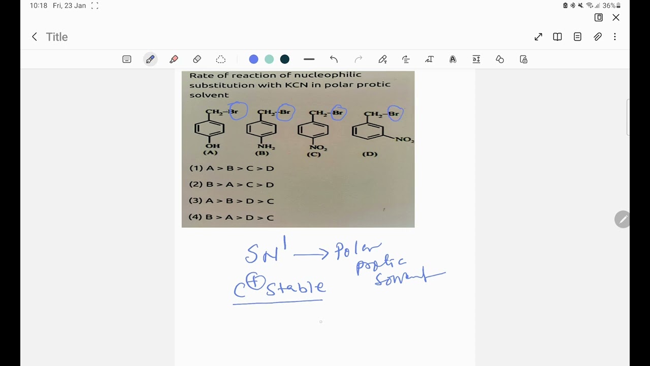 Rate of reaction of nucleophilic substitution with KCN in polar protic solvent 1 ABCD 2 BACD 3 ABDC