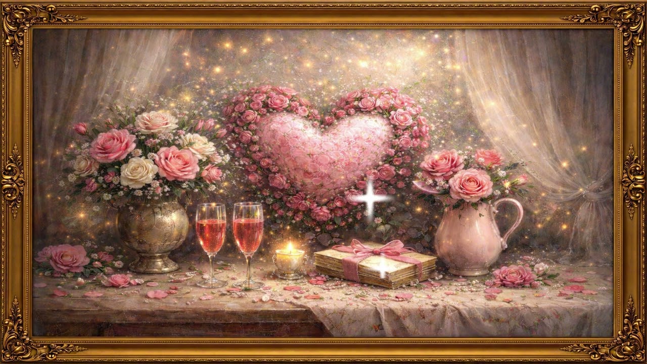 Valentine’s Day Screensaver 4K 🌹 Romantic Rose Heart & Candlelight | Framed TV Art (4 Hours)