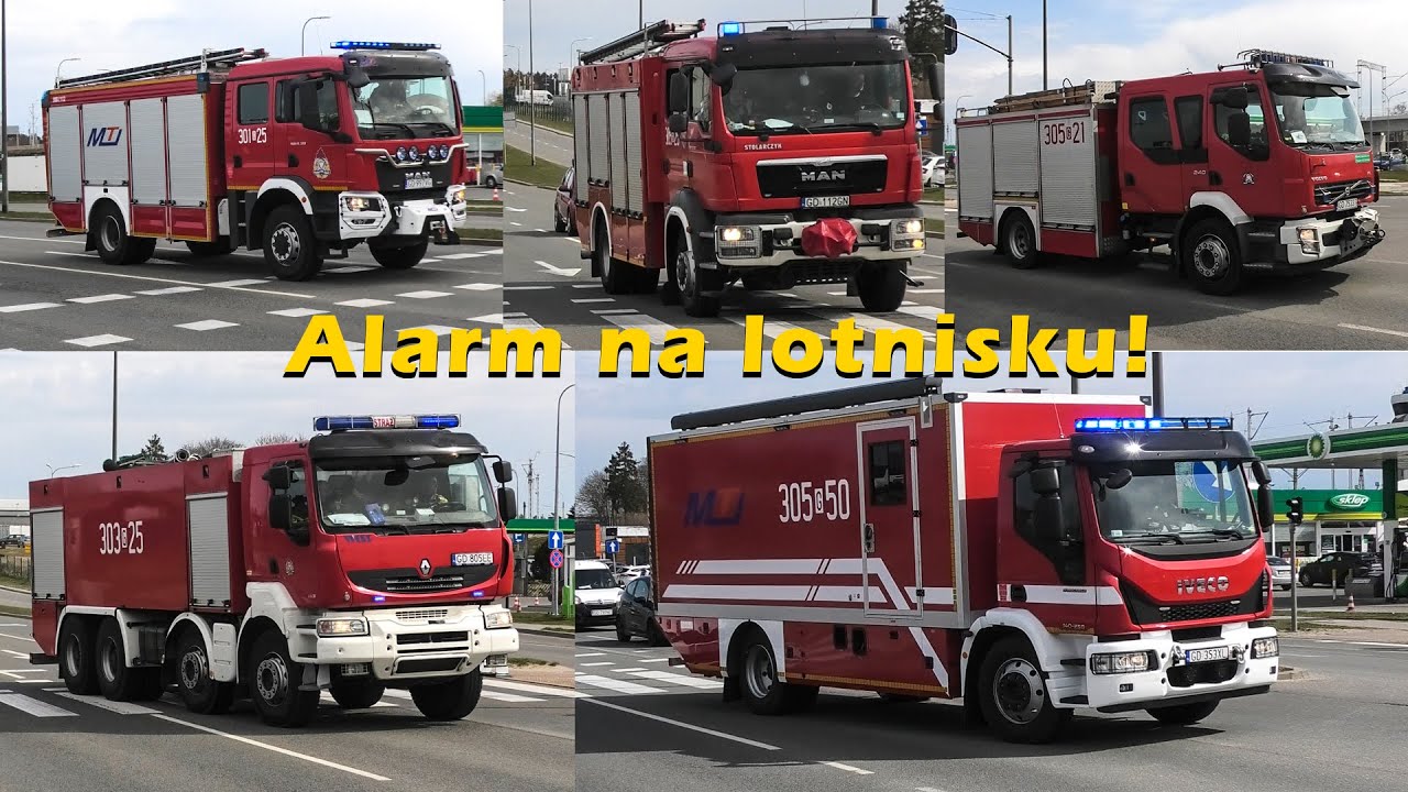 ALARMOWO 8 zastępów PSP Gdańsk do alarmu BOMßOWEGO na lotnisku | Straż Pożarna na sygnale