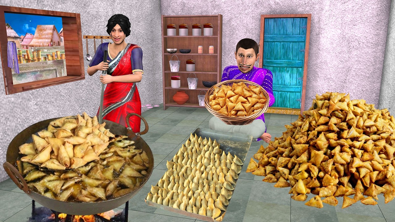 Mini Samosa Cooking Indian Village Tiny Kitchen Street Food Hindi Kahani Moral Stories Comedy Video