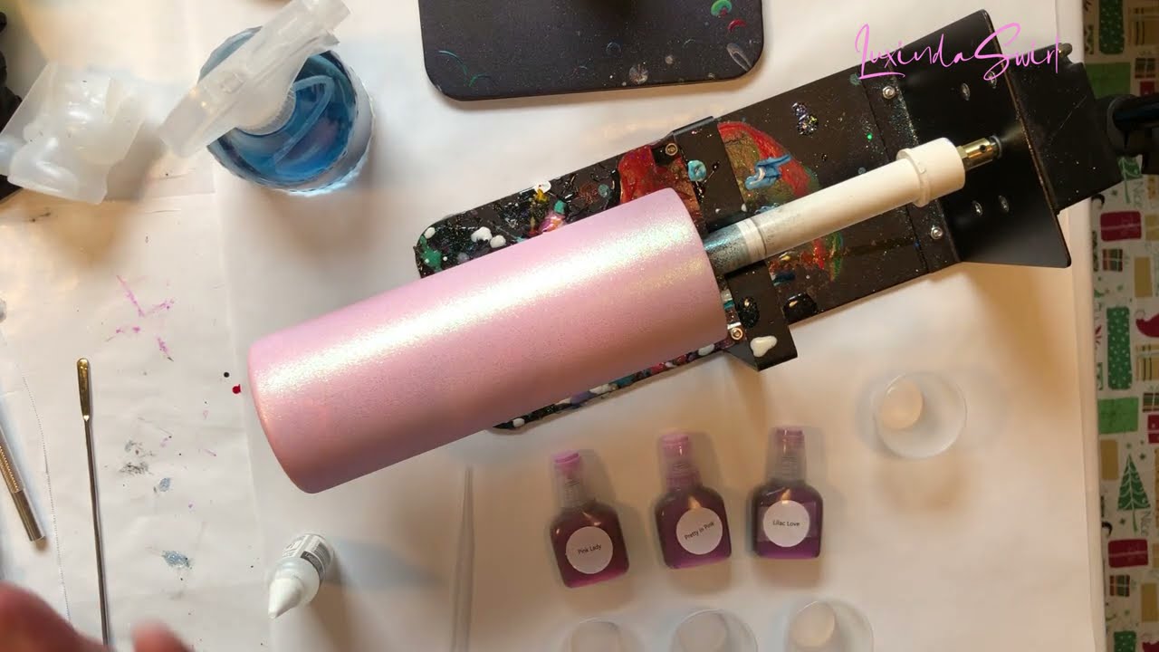 Alcohol Inks in Resin Dropped onto a Tack-It Glitter Cup -- All Pinks All the Time! Just a Girl...