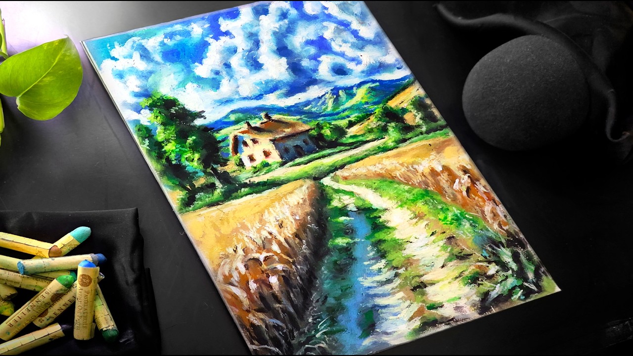 Relaxing ASMR Farmhouse Drawing - Oil Pastels  (No Talking)