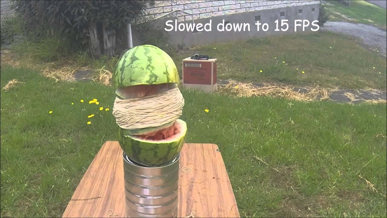 Rubber Band Watermelon Explosion high speed and slow motion