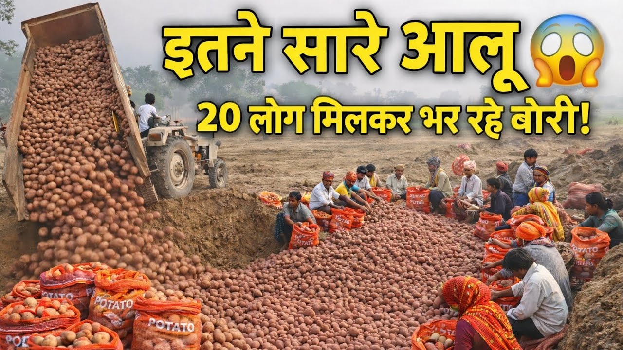 इतने सारे आलू निकले 😱 | 20 लोग मिलकर भर रहे बोरी | Tractor से आलू खुदाई