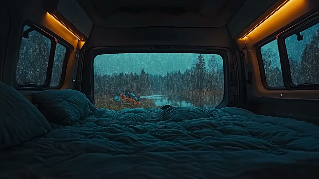 3 Hours⚡️ Forest Rain at Night in a Quiet Camper Van