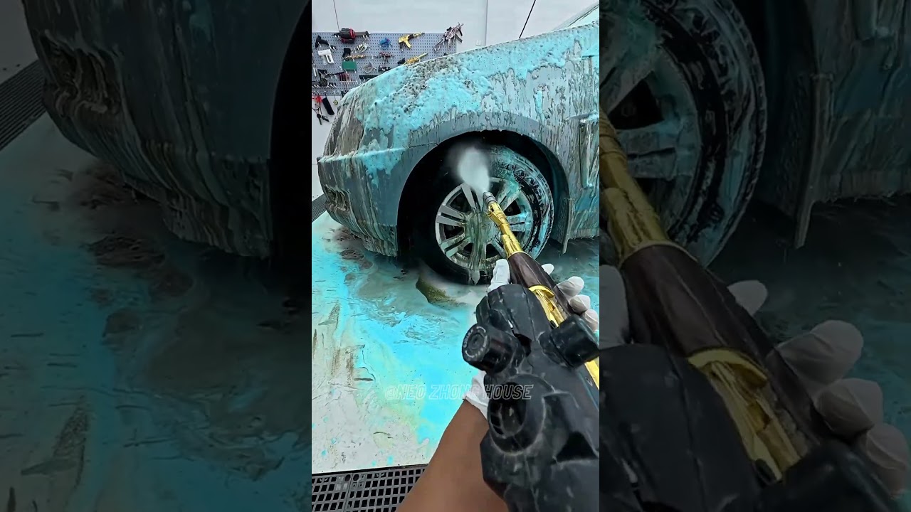 Gatling Gun vs. Muddy Car: The Ultimate Car Wash Challenge! 🚗💥 #shorts #short #shortsfeed #asmr
