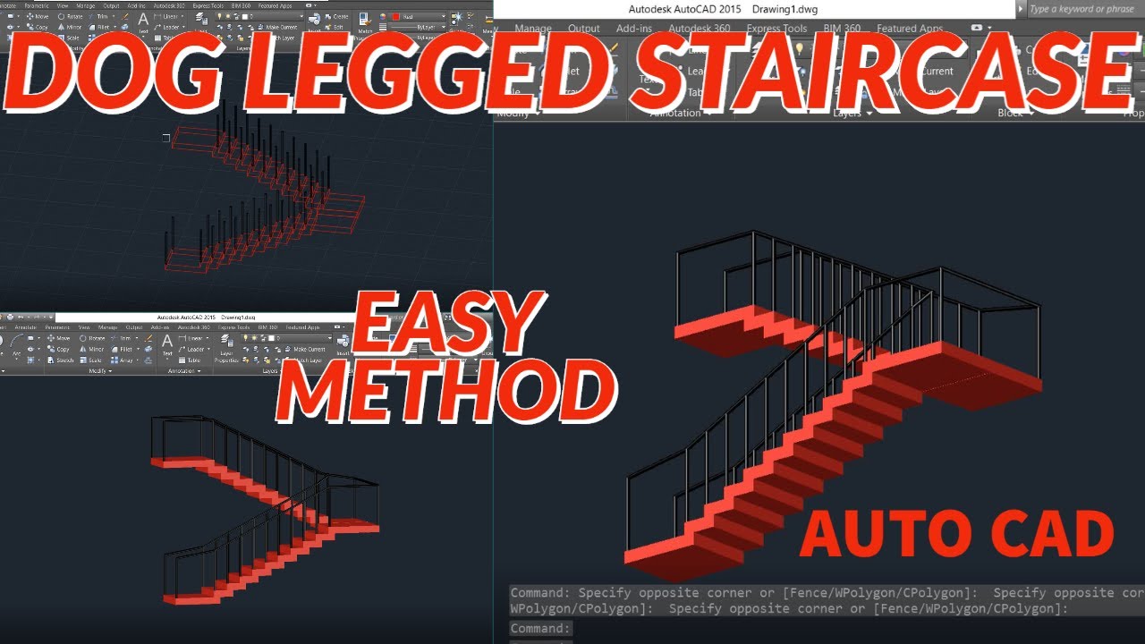 HOW TO DRAW 3D DOG LEGGED STAIRCASE IN AUTOCAD