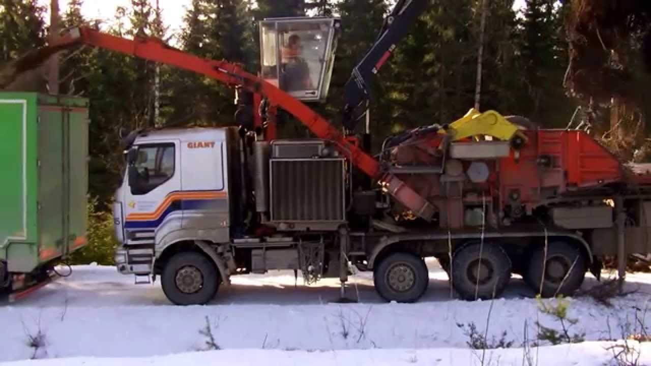 Loading wood chip truck