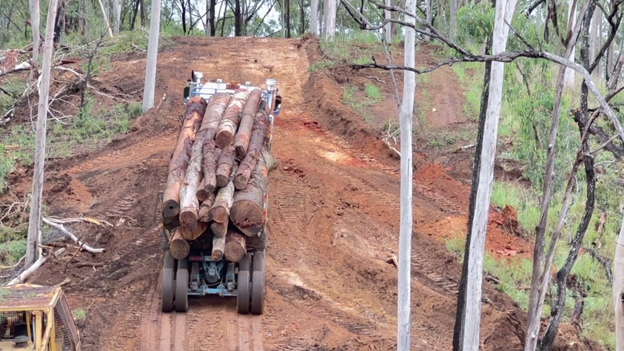 Logging Truck heavy load going up the hill