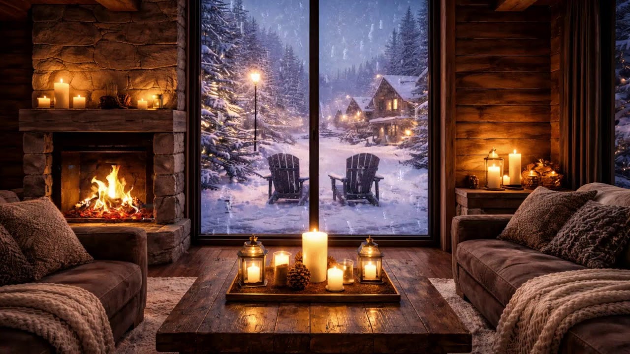 So Peaceful You’ll Forget the World 🌌 Fireplace & Snowy Street Night