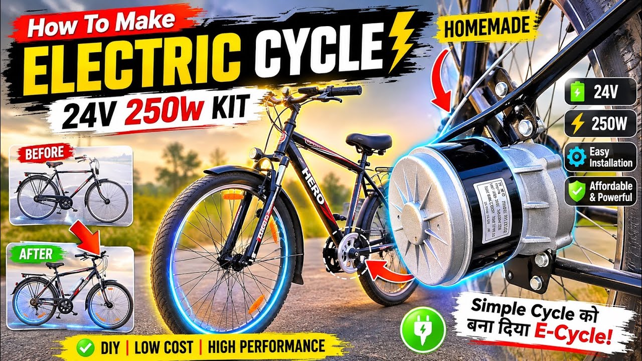 How To Make Electric Cycle 24V 250W Kit installation | Simple Cycle को बना दिया E-Cycle 😍