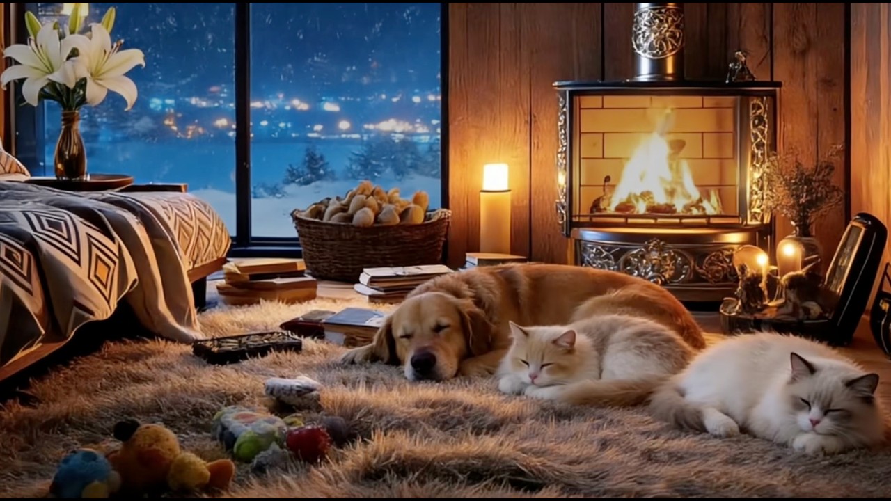 fireplace sounds for sleep (8H) | wood stove crackling + warm bedside ambience — finally unwind