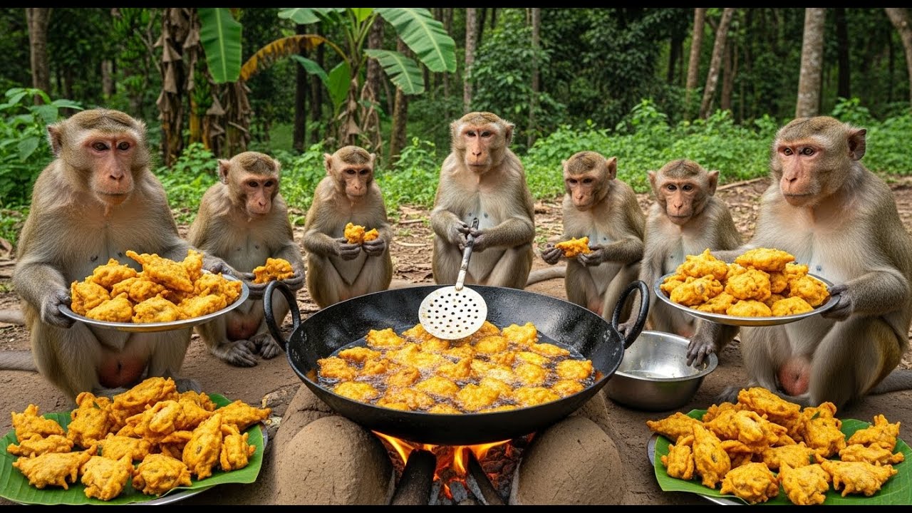 🐒 Monkeys Made Fish Pakora in Jungle | Crispy Village Style 😍🔥🐟