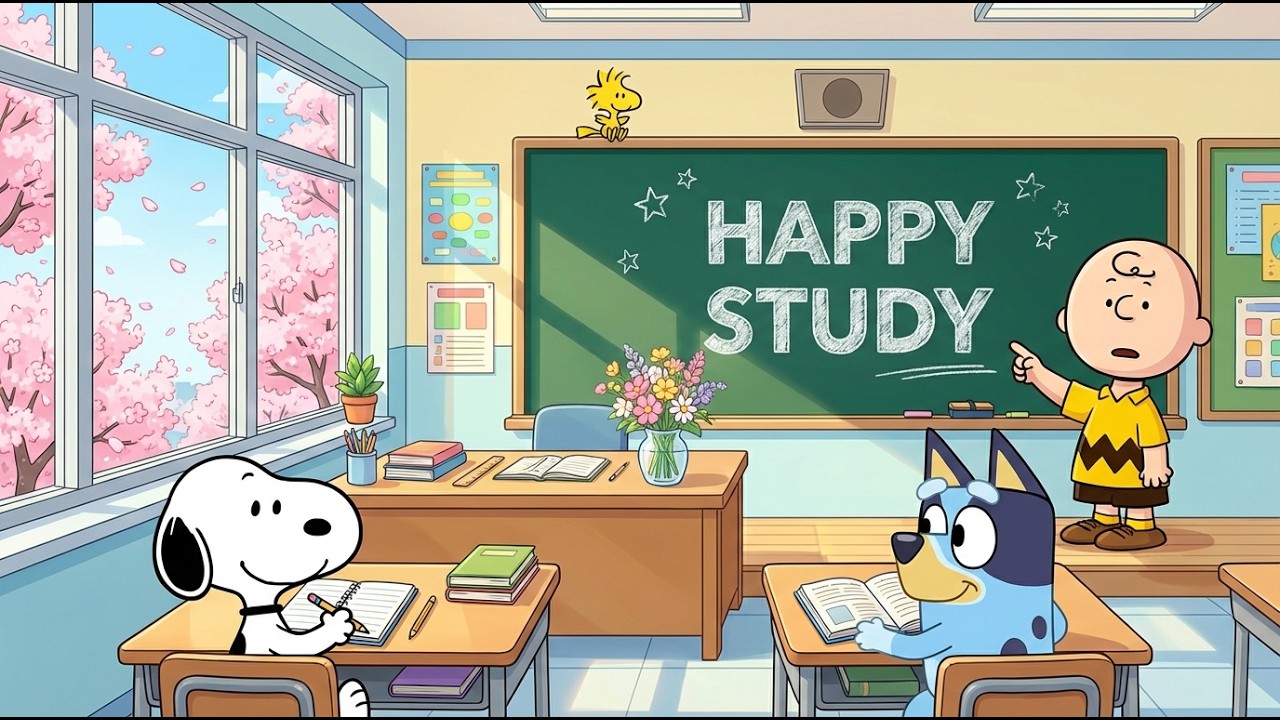 Snoopy & Bluey Spring Classroom Session 🌸 Smooth Jazz Lofi for Study & Chill 🎧 Peaceful School Mood