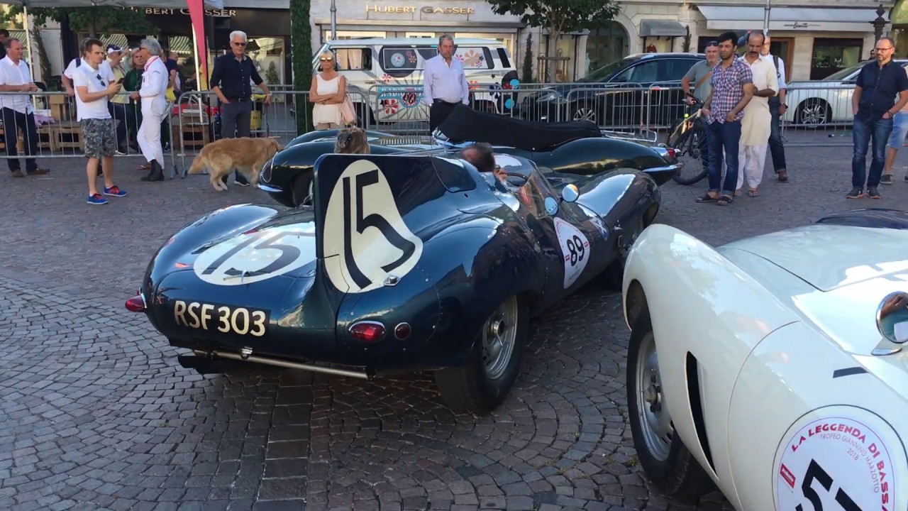 Legendary Jaguar D-Type Ecurie Ecosse and Jaguar XKSS in Bolzano during La Leggenda di Bassano 2018