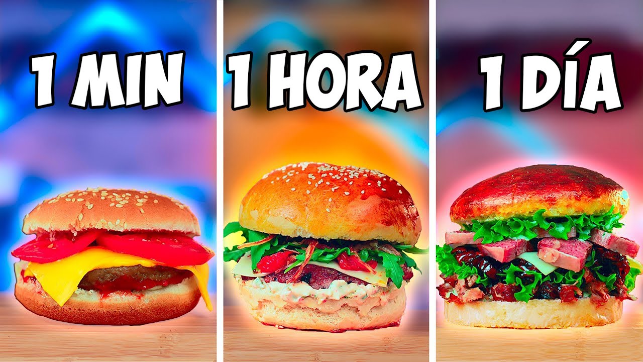 1 minuto vs. 1 hora vs. Hamburguesa de 1 día por VANZAI COCINANDO