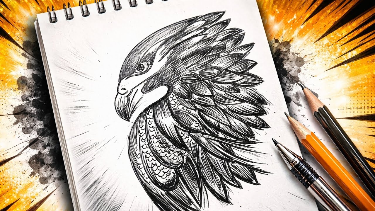 How To Draw Eagle Face, Eagle Drawing Easy Step by Step, Eagle Drawing Tutorial, Animals Drawing