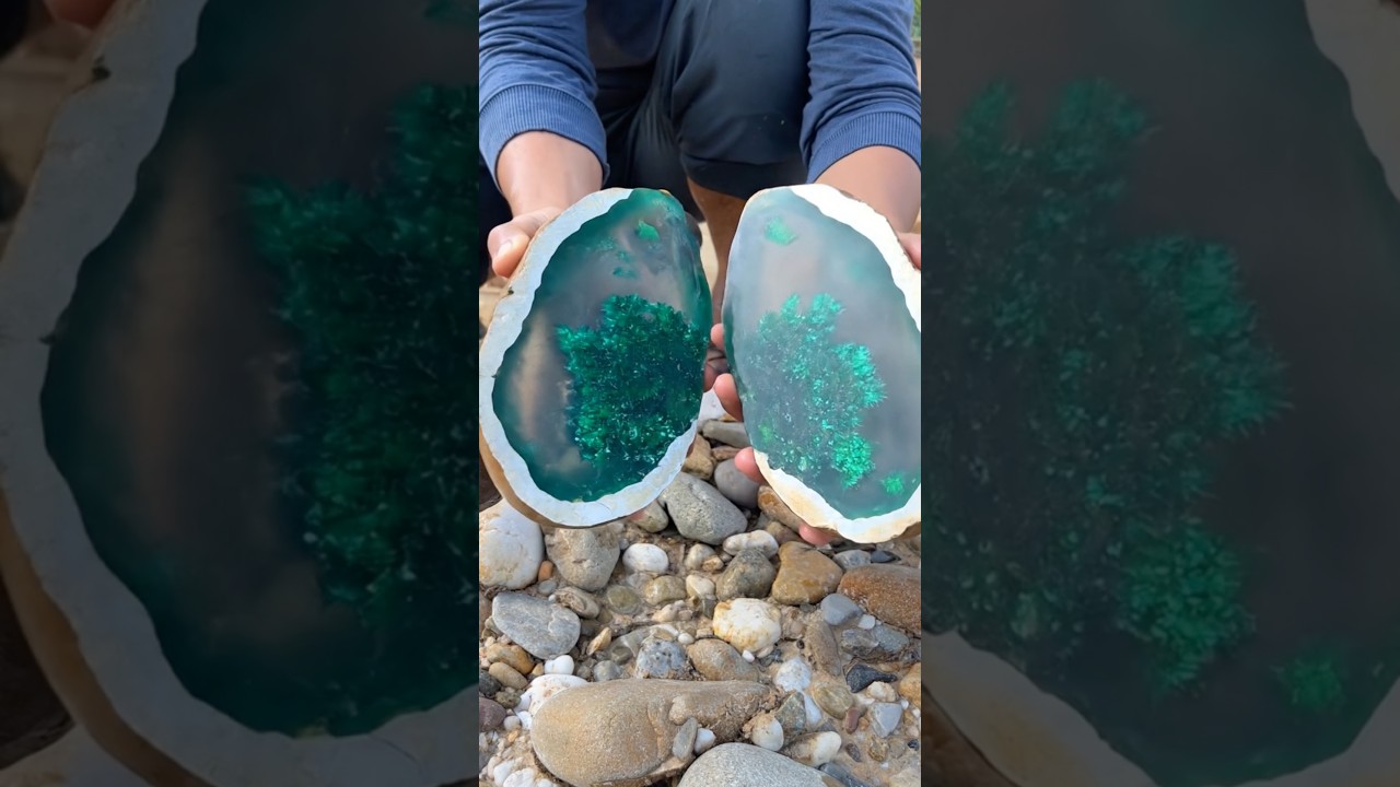 Green Mossagate finding ! #gemstones #experiment #gemquality #agate #nature #naturalamethyst #stone