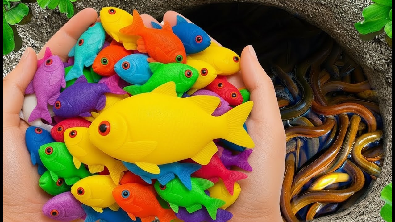 Catch Beautiful Aquarium Fish in Giant Colorful Egg, Baby Turtle, Catfish, Goldfish, Eel, Carp, 